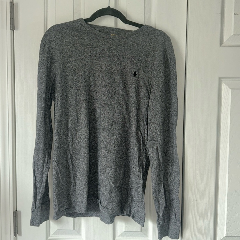 Ralph Lauren polo long sleeve men’s Heather Gray shirt hundred percent cotton